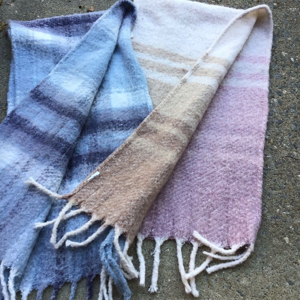 Abercrombie & Fitch Plaid Fringe Scarves — Blue, Beige & Blush